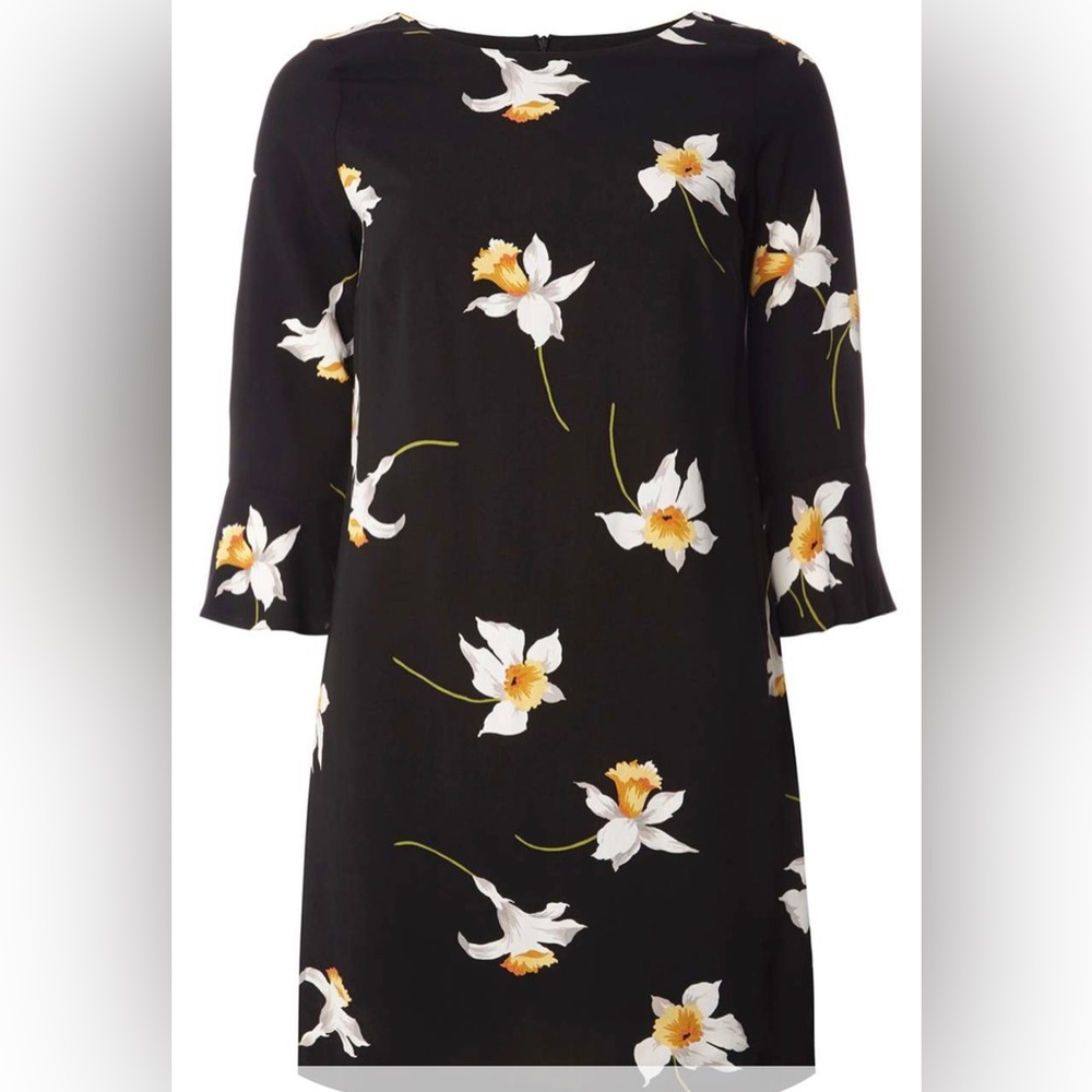 Dorothy Perkins Spring Mini Black Floral Sheath Dress Flute Sleeves Women’s 6